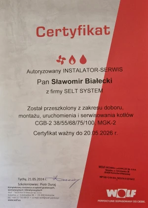 Certyfikat SELT SYSTEM  Certyfikat kotłów CGB-2